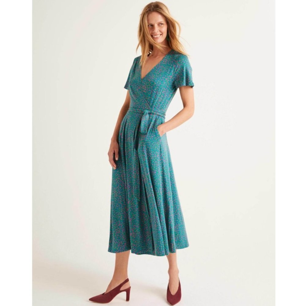 Cassia Jersey Midi Dress - Vibrant Teal, Speckle